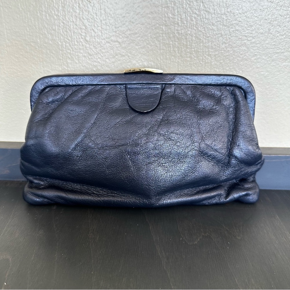 Navy Blue Leather Vintage Clutche